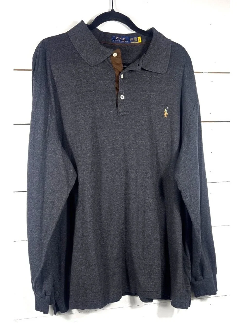 Polo Ralph Lauren 2XLT Long Sleeve Polo Shirt Heather Gray Cotton Blend